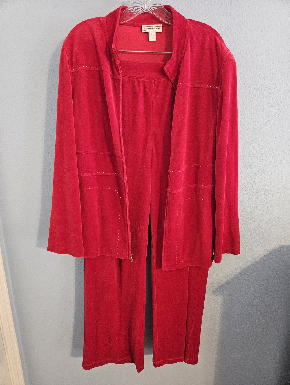 St. John Sport Red Velvet Pant Set